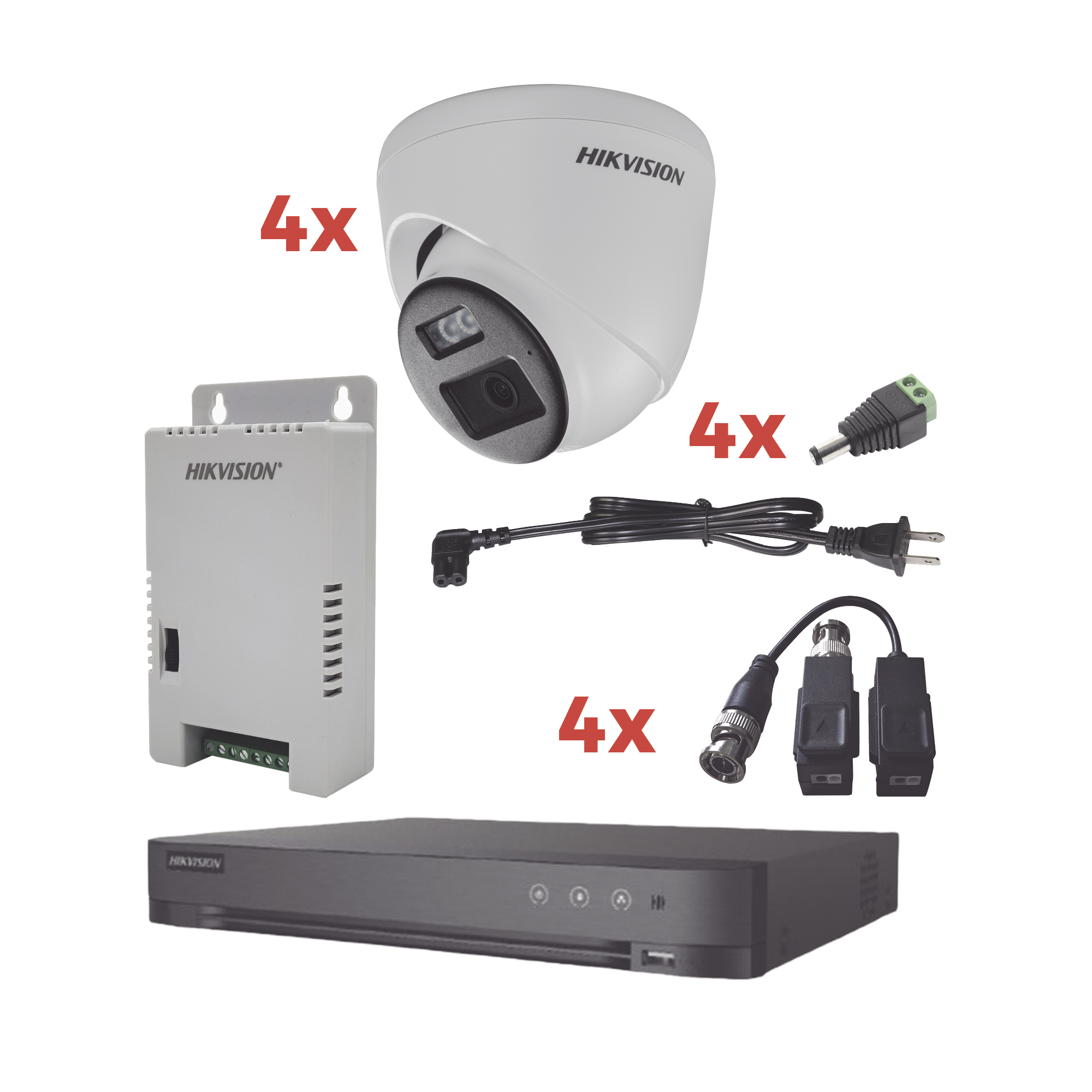KH-1080P-4E-TWA|Kit Audio Bidireccional TurboHD 1080p / DVR 4 Canales / 4 Cámaras Eyeball (Exterior) con Bocina y Microfóno Integrado / 1 Fuente de Poder / Accesorios
